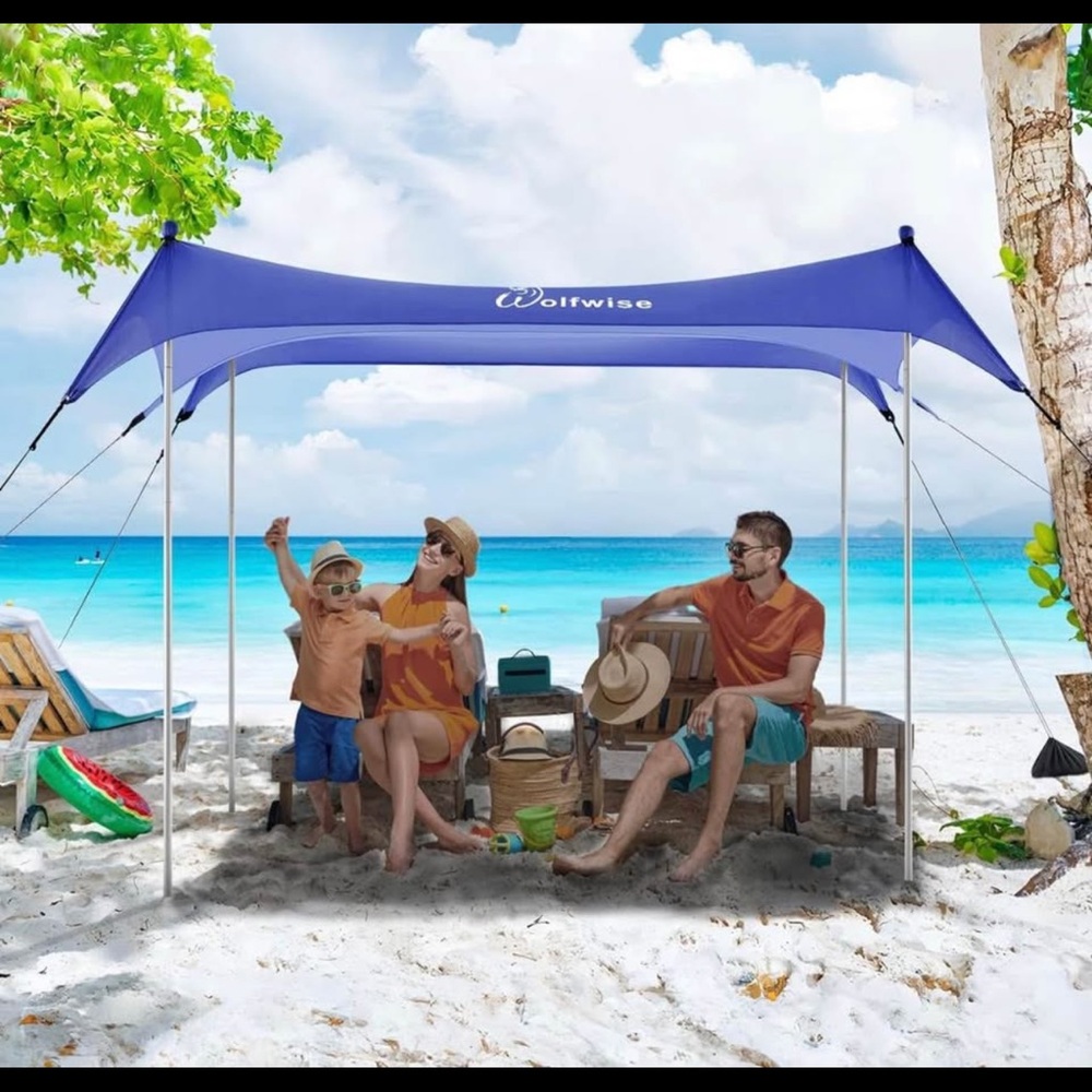 NEW WolfWise UPF50+ Family Beach Tent Sun Shelter - 7.5×7.5 FT Fits 2-6 Person